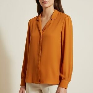Vintage Antonella Women's Blouse in Rich Orange Made in Hongkong Office Girl S
